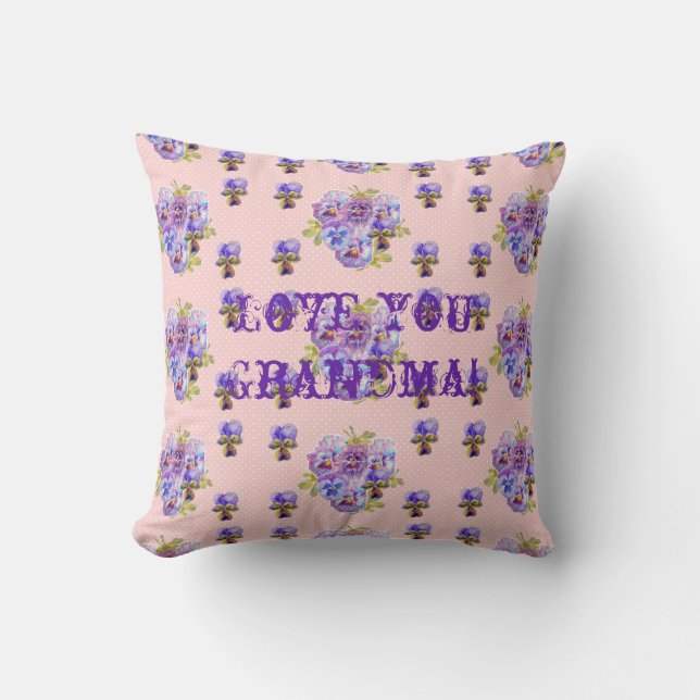 Shabby Chic Pink Floral Love You Grandma Cushion (Front)