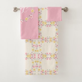 Shabby Chic Pink Floral Pattern Bath Towel Set