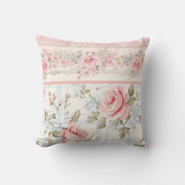 Shabby chic pink floral pattern throw pillow (Front)