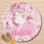 Shabby Chic Pink Floral Personalized Name Beach Towel<br><div class="desc">Shabby Chic Pink Floral Personalized Name Beach Towel features an elegant pink and white floral pattern with your personalized name in modern script typography. Perfect for the beach,  vacation,  as a gift for birthdays,  Christmas,  Mother's Day and holidays. Created by Evco Studio www.zazzle.com/store/evcostudio</div>