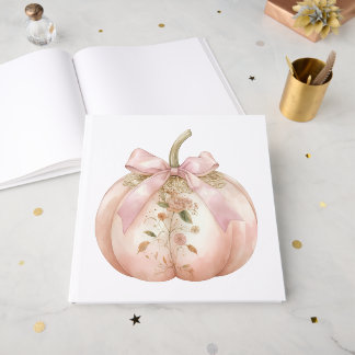 Shabby Chic Pink Floral Pumpkin Coquette Autumn Foil Guest Book
