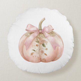 Shabby Chic Pink Floral Pumpkin Coquette Autumn Round Pillow