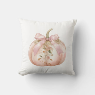 Shabby Chic Pink Floral Pumpkin Coquette Autumn Throw Pillow