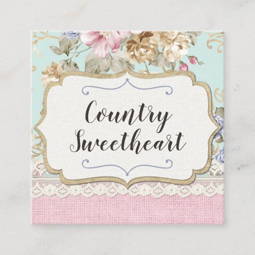 Shabby Chic Pink Floral Vintage Boutique Social Square Business Card