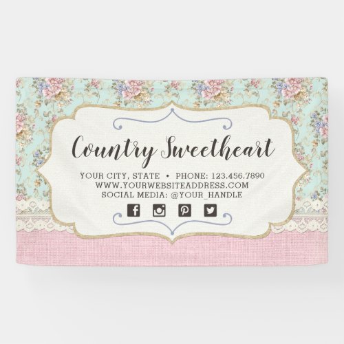 Shabby Chic Pink Floral Vintage Farmhouse Boutique Banner