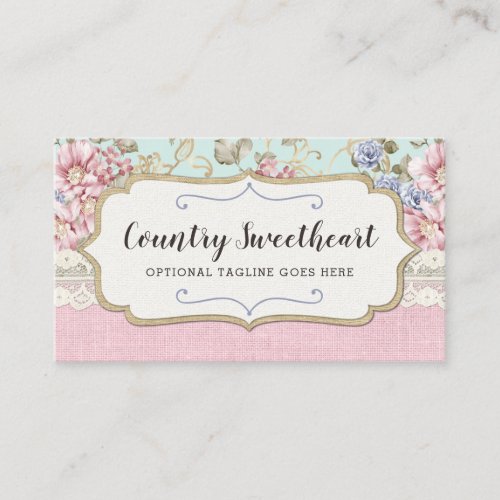 Shabby Chic Pink Floral Vintage Farmhouse Boutique Business Card