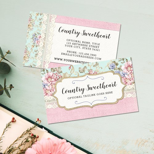 Shabby Chic Pink Floral Vintage Farmhouse Boutique Business Card