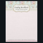 Shabby Chic Pink Floral Vintage Farmhouse Boutique Letterhead<br><div class="desc">Elegant vintage floral pattern and sweet pink burlap - wonderfully shabby chic! Farmhouse roses and fabric textured backgrounds are accented with realistic lace for the ultimate country cottage experience. This design theme is warmly rustic, yet playfully feminine. Perfect slice of the countryside for handmade and vintage boutiques alike! • Customize...</div>