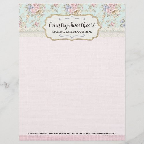 Shabby Chic Pink Floral Vintage Farmhouse Boutique Letterhead