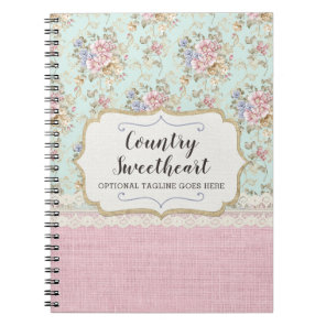 Shabby Chic Pink Floral Vintage Farmhouse Boutique Notebook