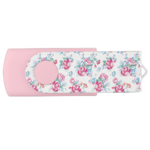 Shabby chic,pink floral,vintage,girly,trendy,cute, USB flash drive