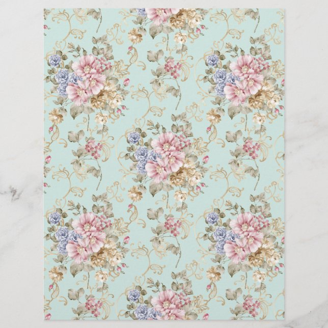 Shabby Chic Pink Floral Vintage Scrapbook Paper (Front)