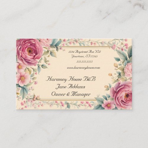 Shabby Chic Pink Flowers Gold Frame BB Business Card