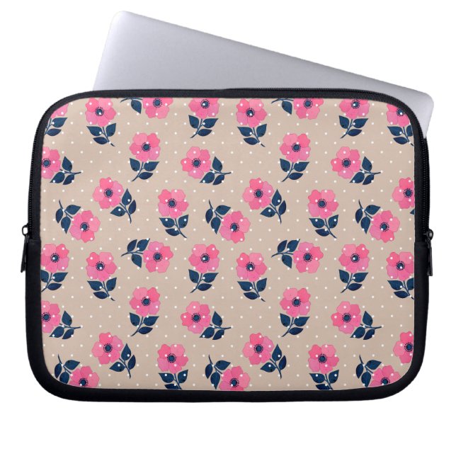 Shabby Chic Pink Flowers Pattern Laptop Sleeve (Front)