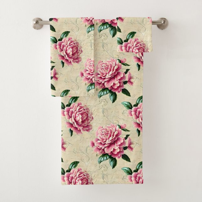 Shabby Chic Pink Gardenias Bath Towel Set (Insitu)