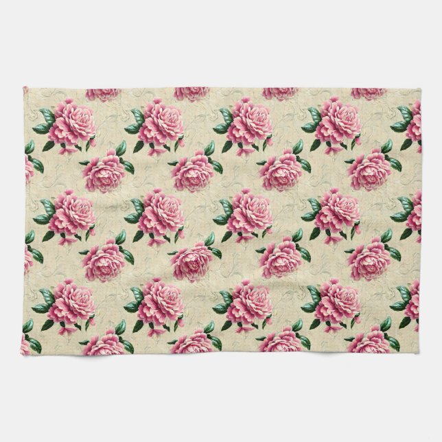 Shabby Chic Pink Gardenias Kitchen Towel (Horizontal)