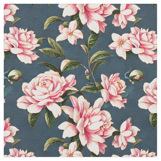 Shabby Chic - Pink Gardenias on a dark background Fabric
