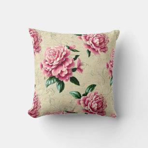 Shabby Chic Pink Gardenias Throw Pillow