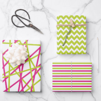 Shabby Chic Pink & Green Matching Patterns Wrapping Paper Sheets