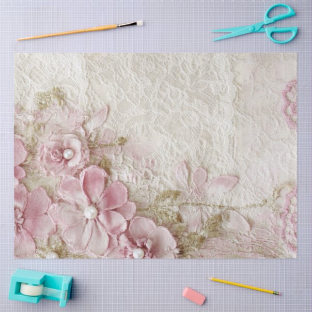 Shabby Chic Pink Lace  Tissue Paper (Craft)