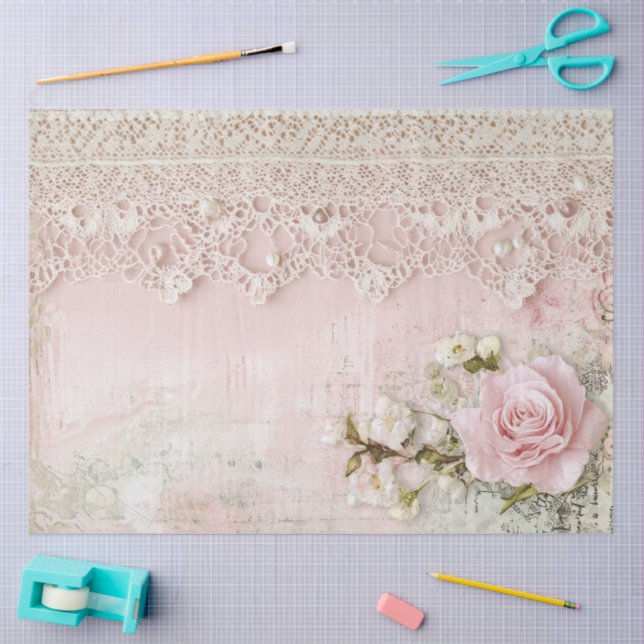 Shabby Chic Pink Lace  Tissue Paper (Craft)