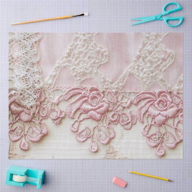 Shabby Chic Pink Lace  Tissue Paper (Craft)