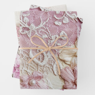 Shabby Chic Pink Lace  Wrapping Paper Sheets