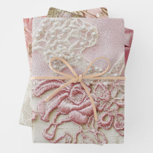 Shabby Chic Pink Lace  Wrapping Paper Sheets