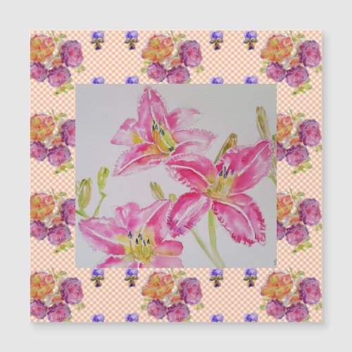 Shabby Chic pink Lily Floral Flowers Gingham Roses