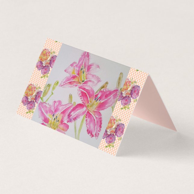 Shabby Chic pink Lily Floral Flowers Gingham Roses (Front)