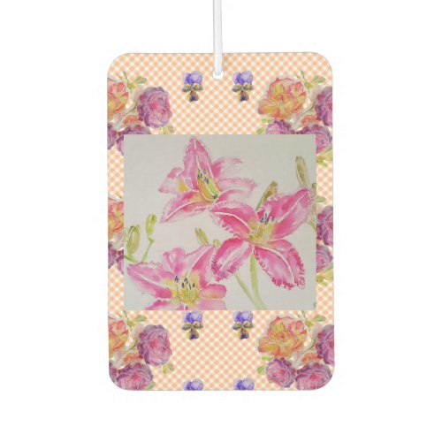 Shabby Chic pink Lily Floral Flowers Gingham Roses Air Freshener