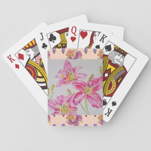 Shabby Chic pink Lily Floral Flowers Gingham Roses Playing Cards