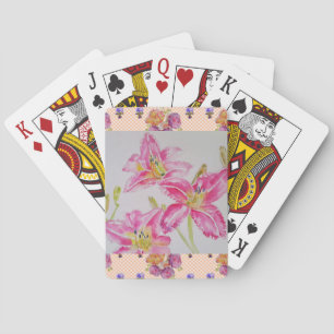 Shabby Chic pink Lily Floral Flowers Gingham Roses Poker Cards
