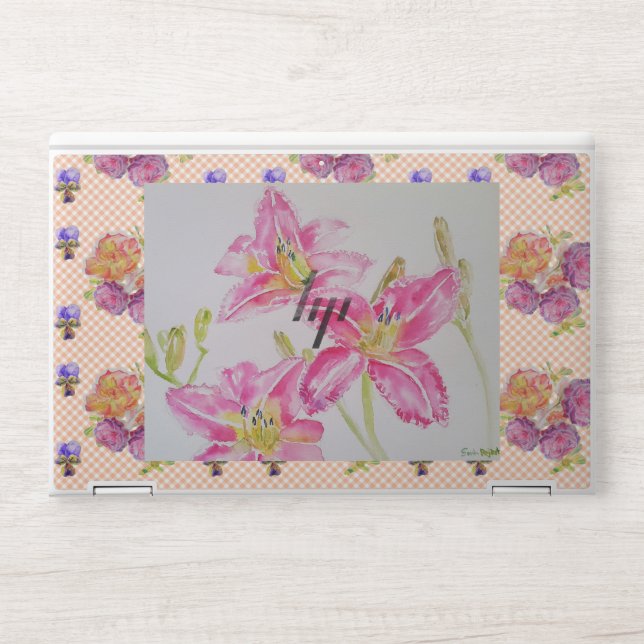 Shabby Chic pink Lily Floral Flowers Laptop Skin (Front)