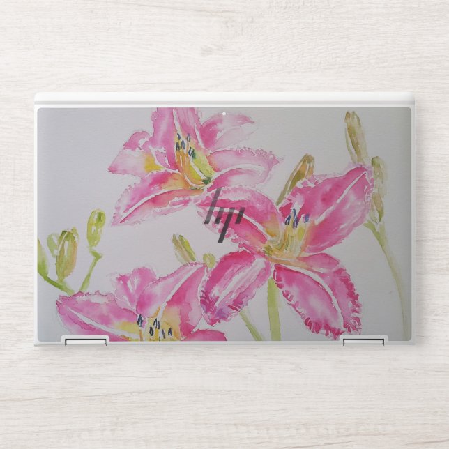 Shabby Chic pink Lily Floral Flowers Laptop Skin (Front)