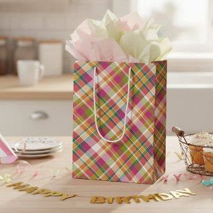 Shabby Chic Pink Orange Green White Gingham Medium Gift Bag