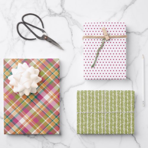 Shabby Chic Pink Orange Teal Green White Gingham Wrapping Paper Sheets