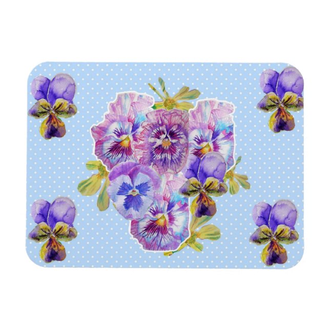 Shabby Chic Pink Pansy Floral Blue Spot Magnet (Horizontal)