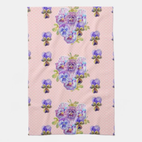 Shabby Chic Pink Pansy Floral Kitchen Tea Towel