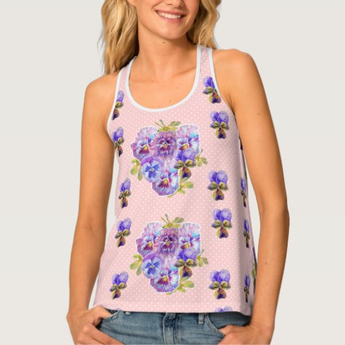 Shabby Chic Pink Pansy Floral Ladies Top Singlet