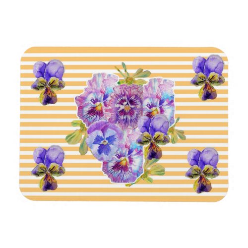 Shabby Chic Pink Pansy Floral Yellow Stripe Magnet