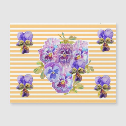 Shabby Chic Pink Pansy Floral Yellow Stripe Magnet