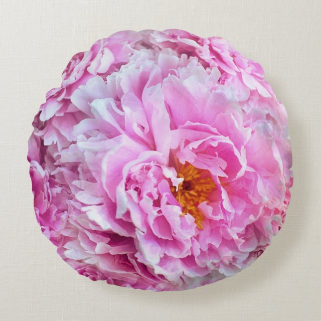 Shabby Chic Pink Pastel Pink Peonies Round Pillow (Front)