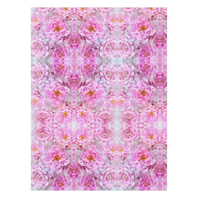 Shabby Chic Pink Pastel Pink Peonies Tablecloth (Front)