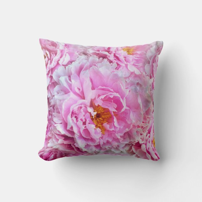 Shabby Chic Pink Pastel Pink Peonies Throw Pillow (Front)