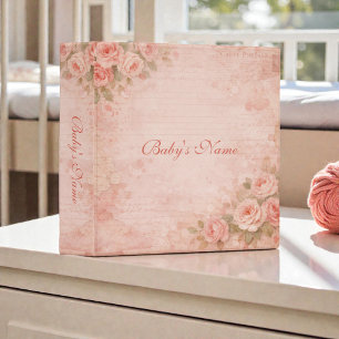 Shabby Chic Pink Peach Floral Baby Photo Album 3 Ring Binder