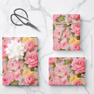 Shabby chic pink peach flowers wrapping paper sheets