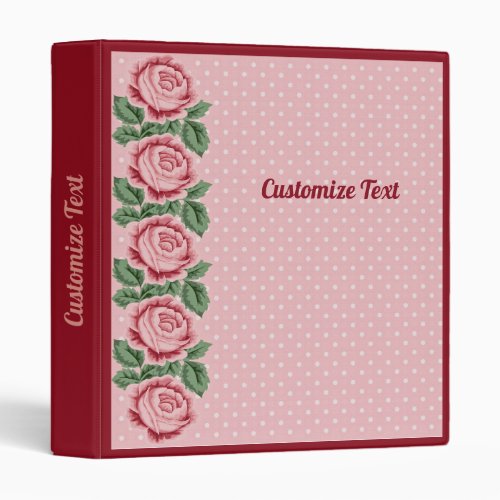 Shabby Chic Pink Polka Dots  Roses Personalize 3 Ring Binder