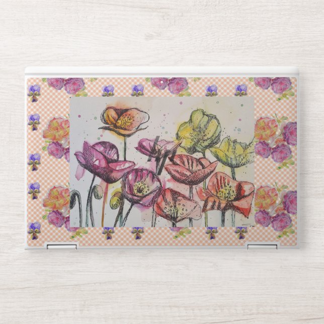 Shabby Chic pink Poppy Floral Flowers Laptop Skin (Front)