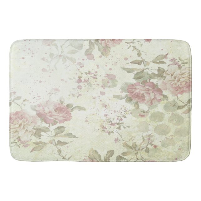 Shabby Chic Pink Rose Floral Bath Mat (Front)